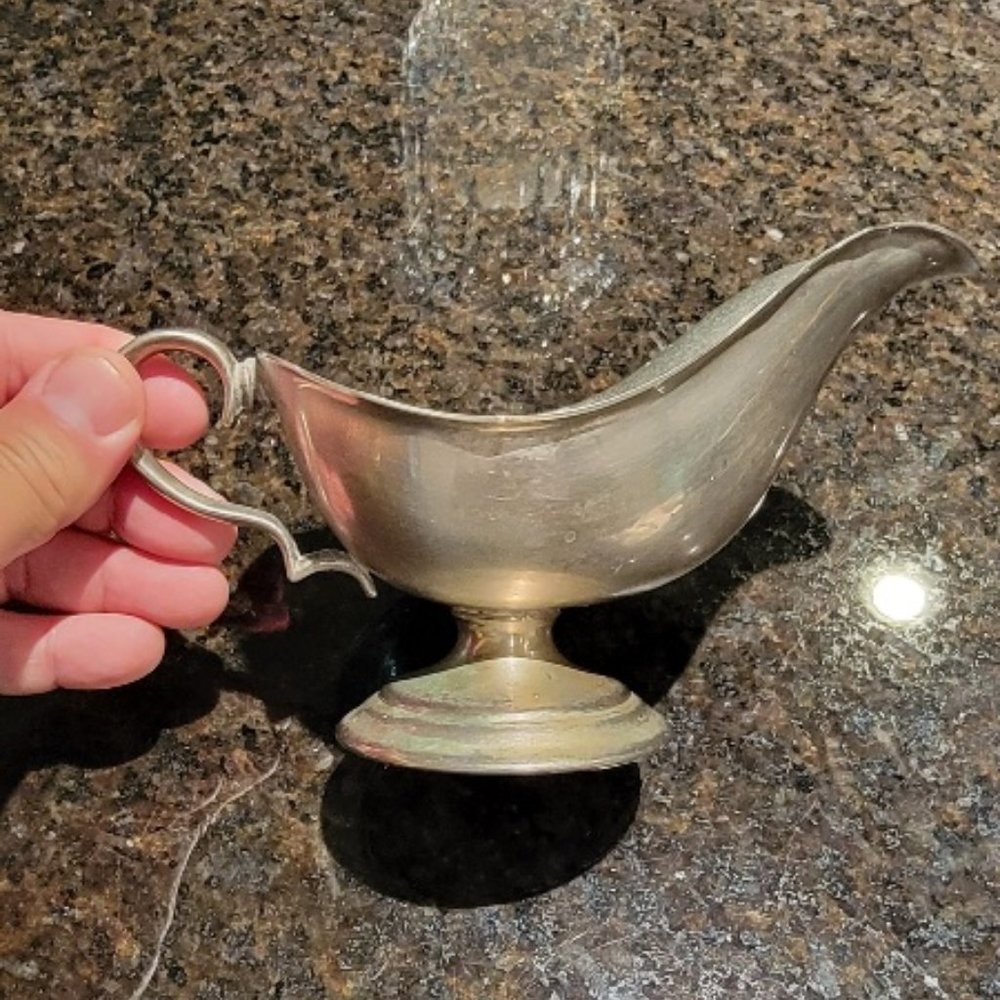 2 Pcs Vintage Silver Plated Creamer & LB Gravy Server